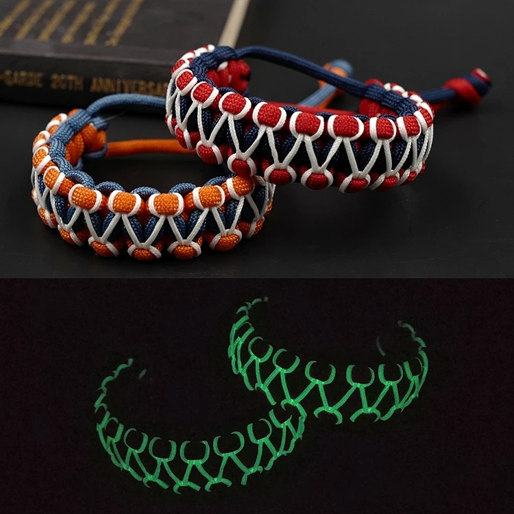 Adjustable Survival Paracord Bracelet Emergency Glow In The Dark 550 Parachute Cord Bracelet Wristband Camping Hiking Hand-made