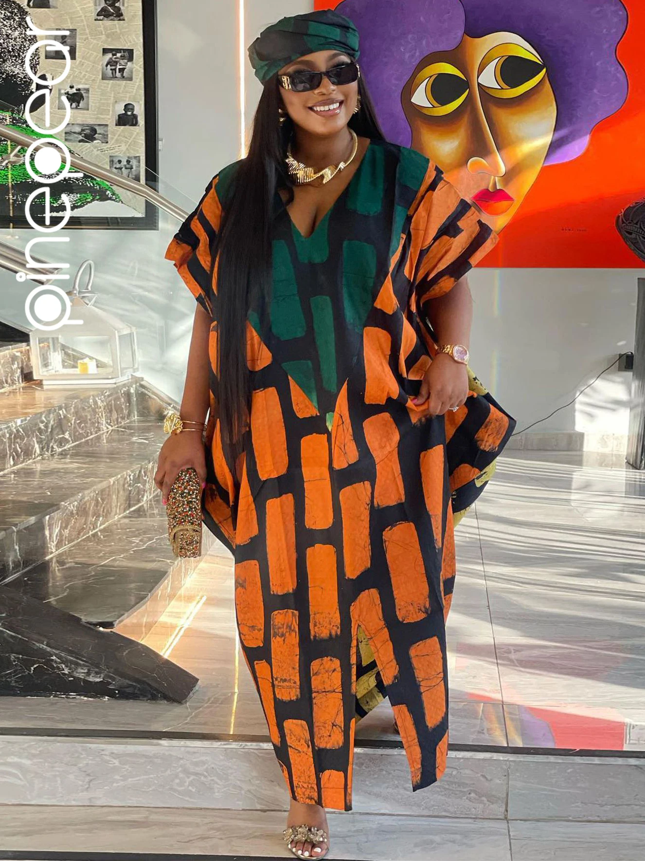 

Женское платье-макси с коротким рукавом, свободного покроя