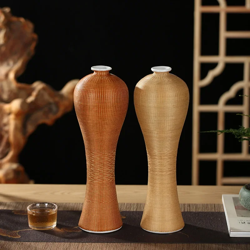 

Non-legacy hand-made porcelain tire bamboo silk woven tea room ornamental ornaments vase plum bottle tea table floral gift luxur