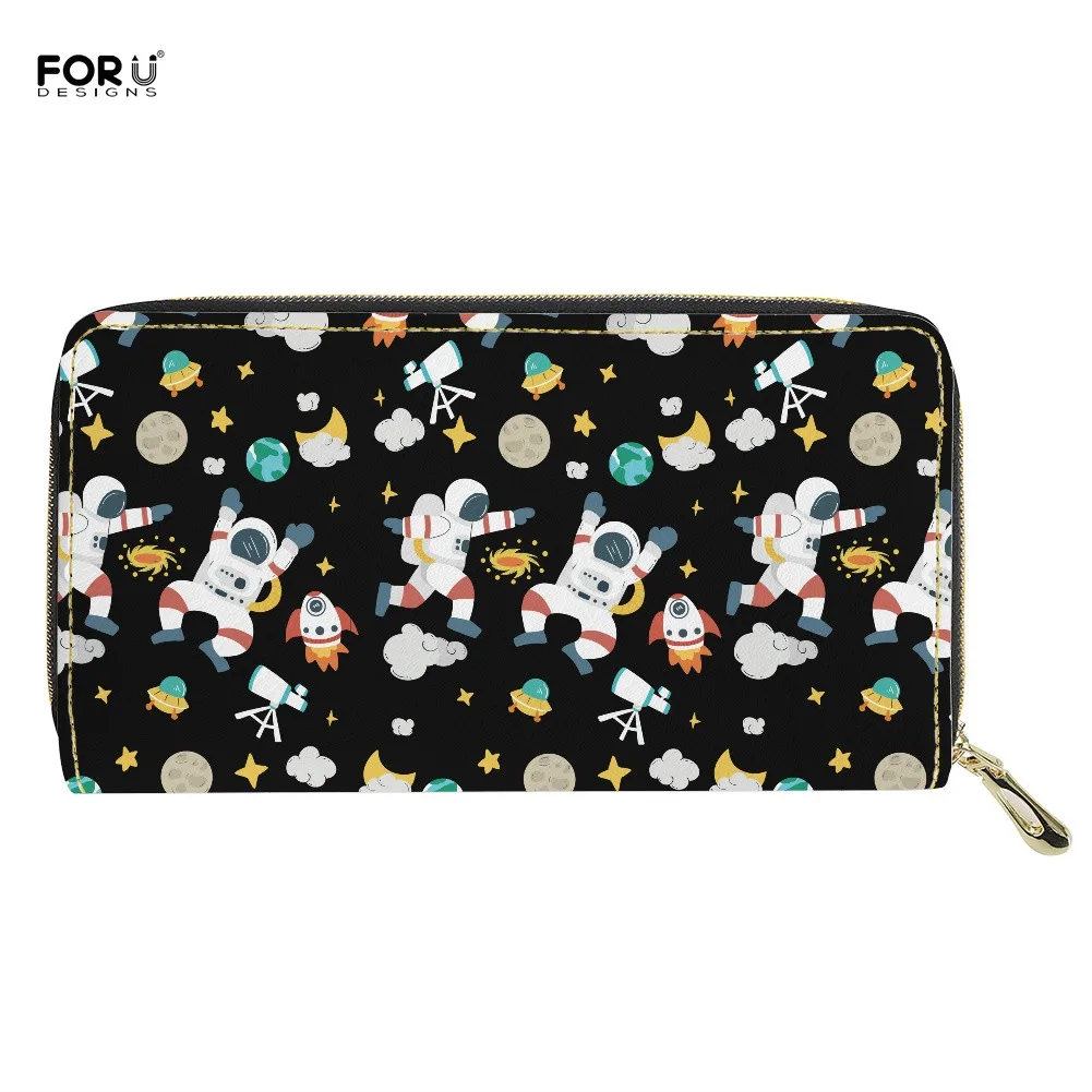 

FORUDESIGNS Lovely Cartoon Astronaut Pattern Women Wallet Design Zipper Card Bags Ladies Long Purse Coin Purse Zipper Custom
