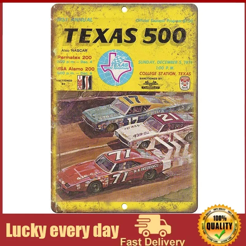 

Texas 500 Program Cover Nascar Tin Sign Vintage Wall Poster Retro Iron Painting Metal Plaque Sheet for Bar Cafe Garage Home Gift