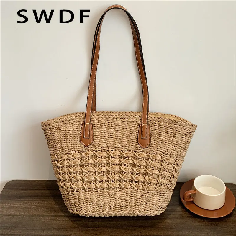 

Straw Bag Women Hand-Woven Handbag Fashion Summer Boho Beach Shoulder Bag Casual Travel Large Capacity Shopper Bag Female Sac