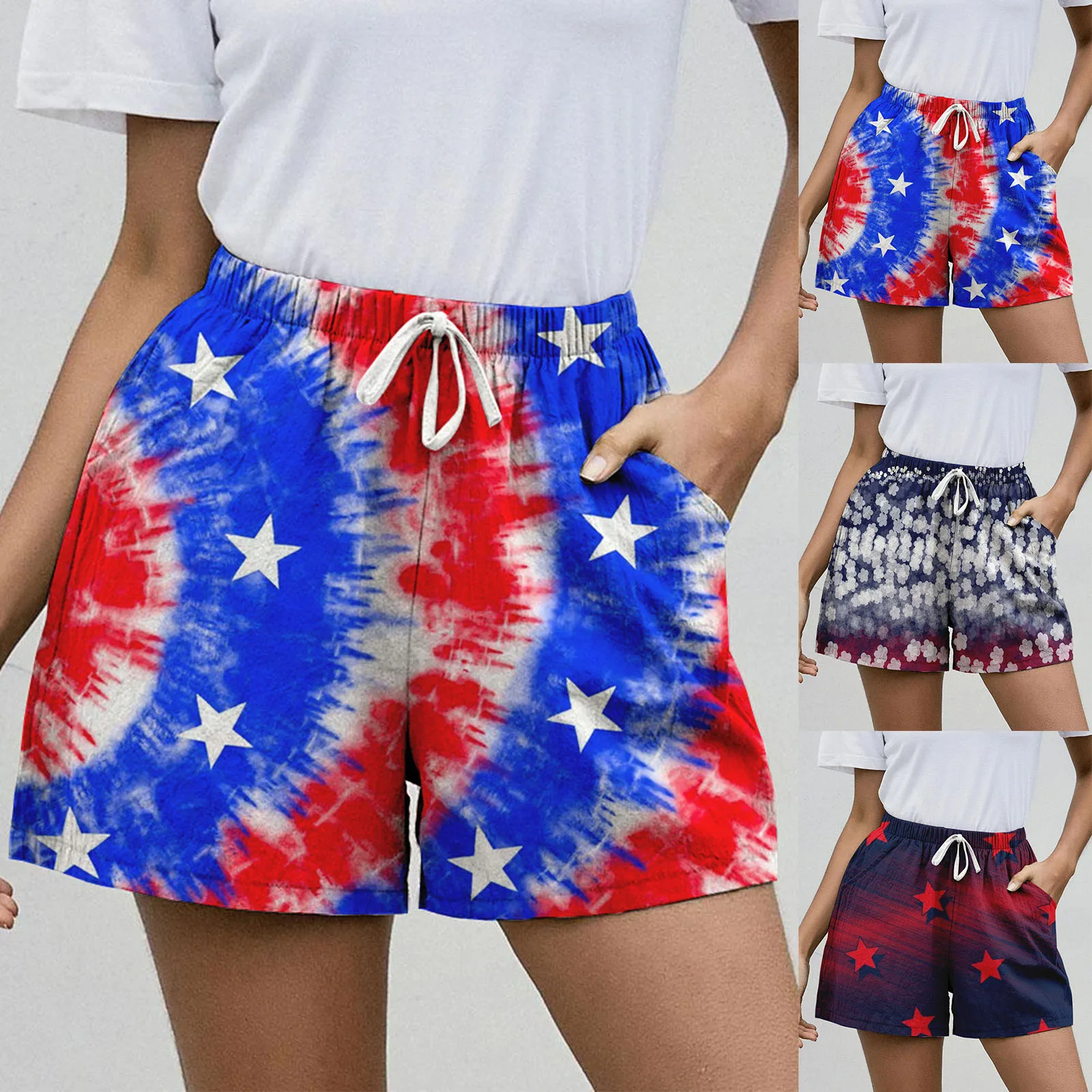 

Jean Shorts for Women 3x Independence Day Women American Flag Patterns Casual Drawstring Elastic Waist Short Women Yoga Shorts