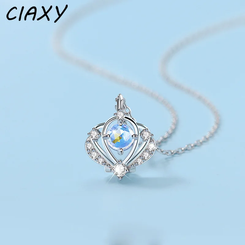 Ожерелья CIAXY с лунным камнем серебряного цвета для женщин, темпераментная подвеска в виде короны, цепочка-чокер, модные ювелирные изделия Ожерелья CIAXY с лунным камнем серебряного цвета для женщин, темпераментная подвеска в виде короны, цепочка-чокер, модные ювелирные изделия