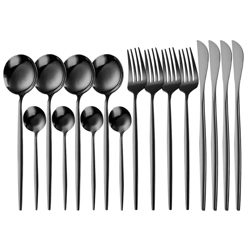 

16pcs Black Cutlery Set Stainless Steel Flatware Tableware Fork Knife Spoon Home Restaurant Dinnerware Silverware