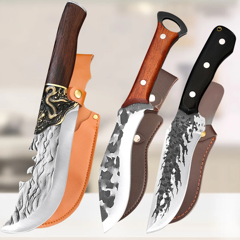 

Forged Kitchen Chef Knives Meat Fish Fruit Vegetable Slice Boning 5Cr15Mov Stainless Steel Knife Hunting Camping Butcher Cleaver
