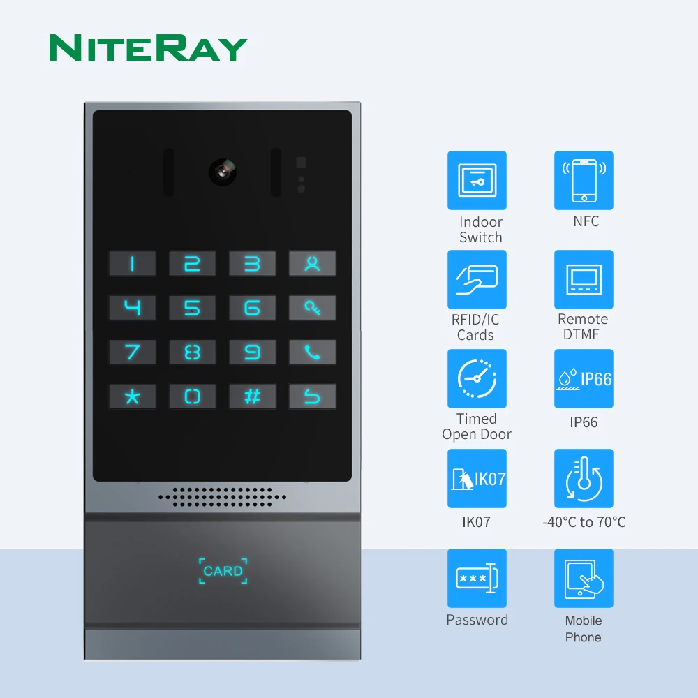 i64 2 Mega-Pixel Video Intercom SIP IP Door Bell Doorphone with Password, RFID/IC Cards, NFC, Indoor Switch,Remote DTMF