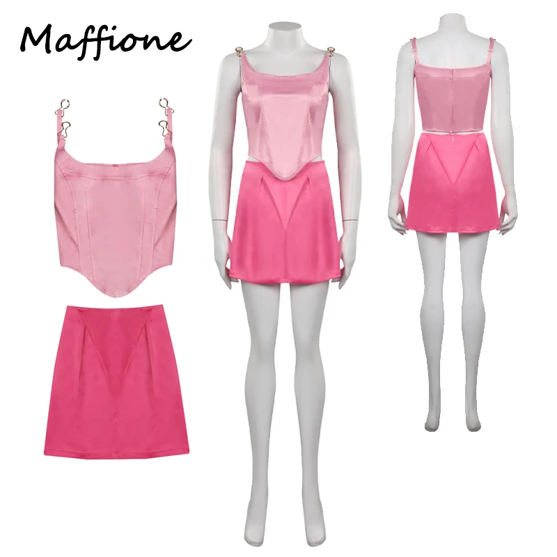 

Barbier Margot Cosplay Pink Costume Women Outfits Adult Girls Suspender Top Skirt Set Clothing Halloween Carnival Disguise Suit
