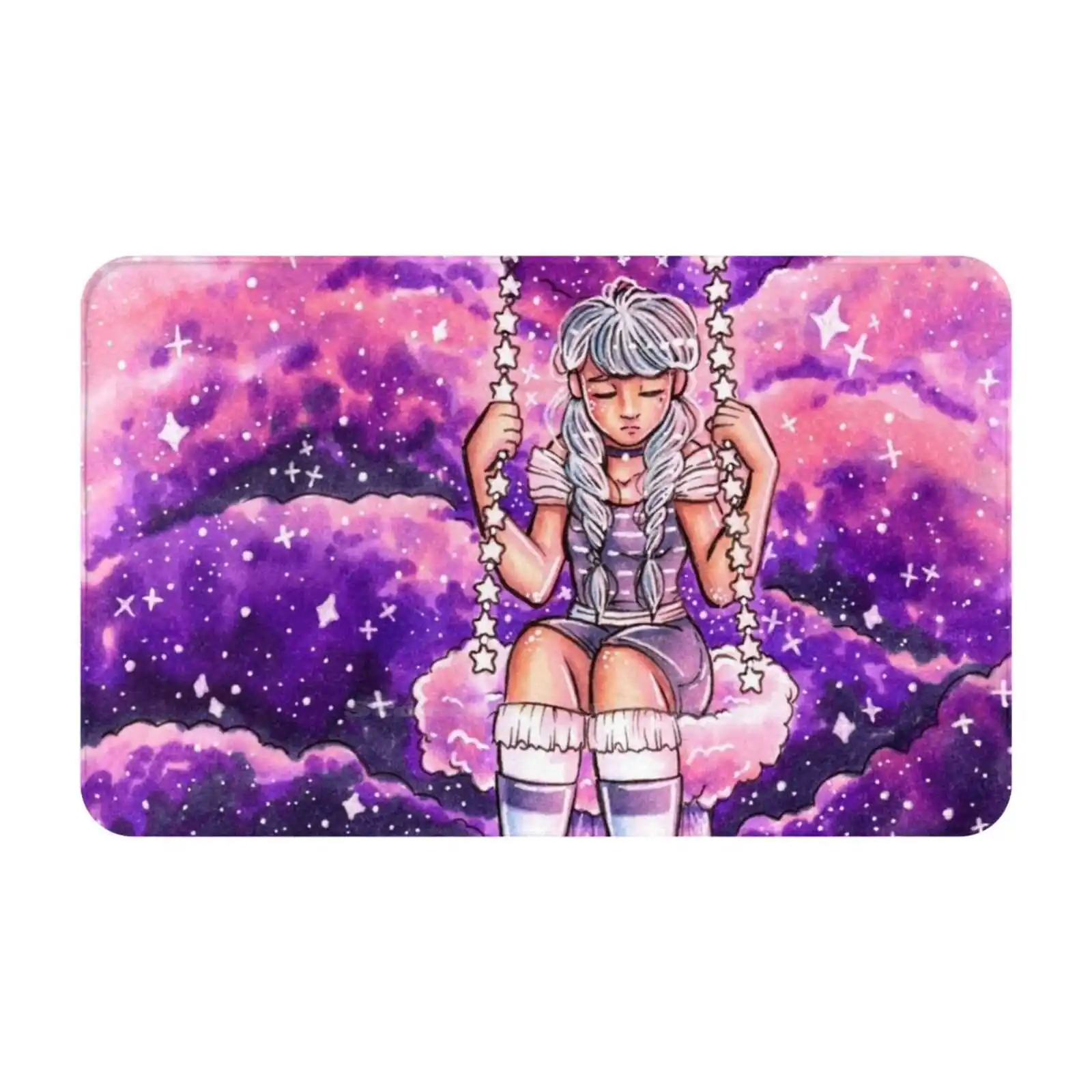Dreaming Soft Foot Pad Room Goods Rug Carpet Galaxy Stars Moon Pink Purple Cute Girly Dreams Copic Marker Traditional Female
