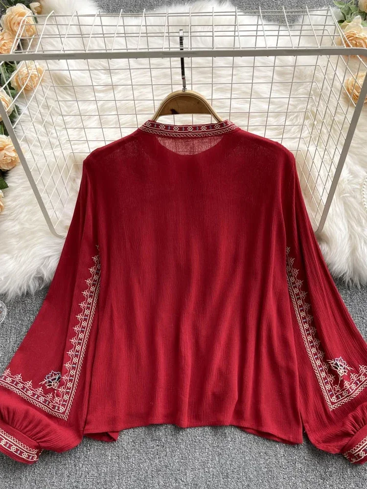Модная универсальная рубашка с вышивкой Женская весенне-осенняя новая богемная