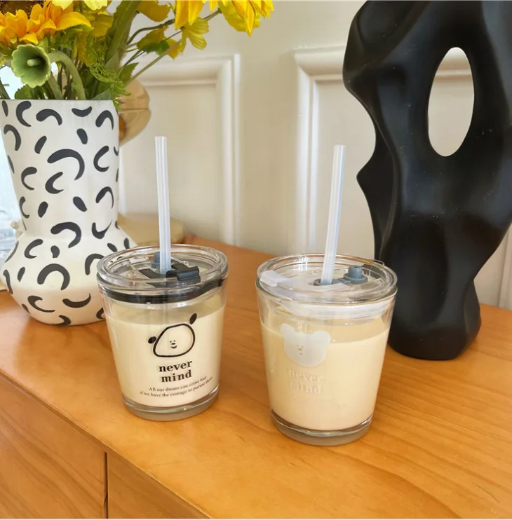 Корейский мультяшный соломенный стеклянный стакан кофейная чашка с принтом