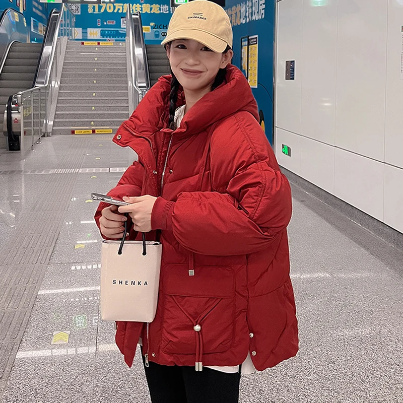 

Winter Women's 2022 New Down Cotton Jacket Women's Korean Version Loose Thickening Hooded Long Sleeve Plus Size Warm Parka