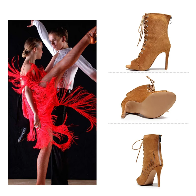 DKZSYIM Jazz Dance Shoes Women Ballroom High Top Latin Dance Shoes Soft Soles Ladies Girls Tango Dance Shoes High Heels 7.5-11cm