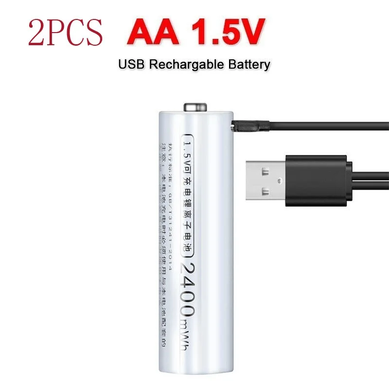 

2PCS Rechargeable Li-ion USB 1.5V AA2400mWh Rechargeable Battery Batteries for remote control mouse Electric toy battery USB