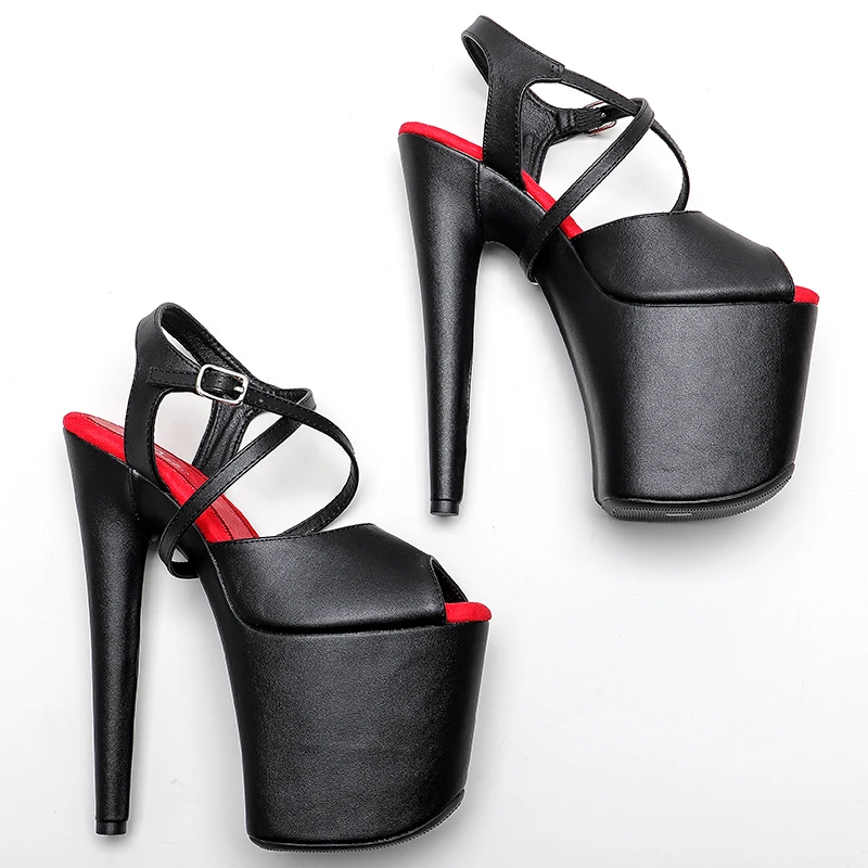 Leecabe 8inches matte PU high heel sandals 20cm sexy model shoes pole dance shoes