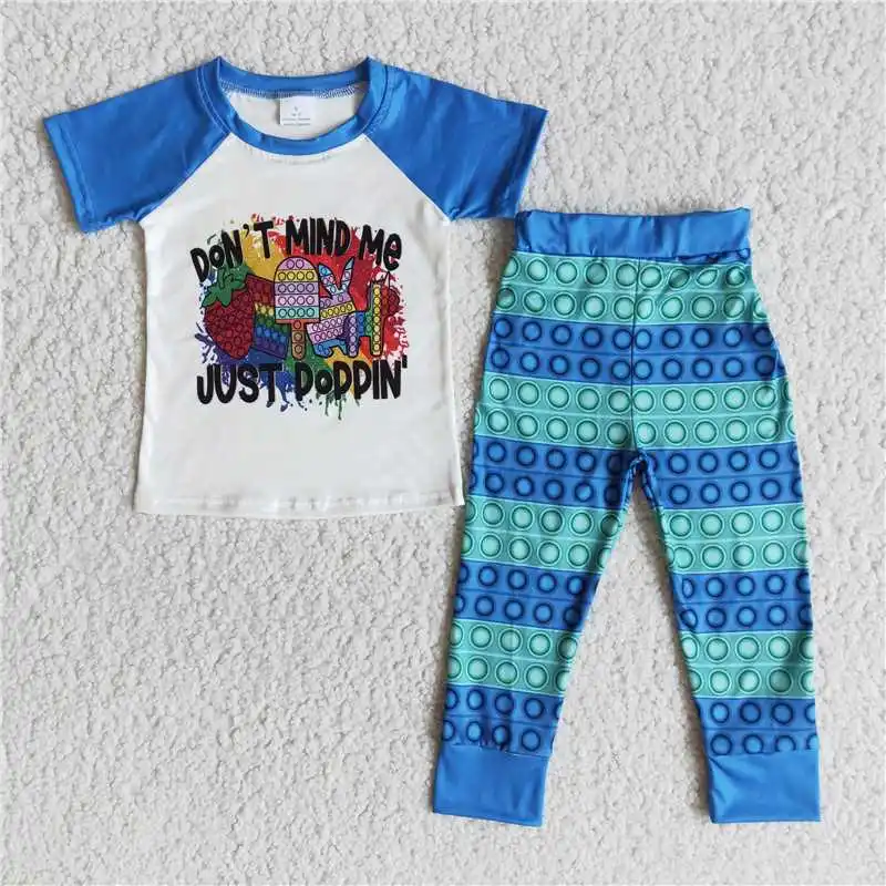 

Baby Boy Spring Rabbit Clothing Kids Don’t Mind Me Just Poppin Pop It Game Fidget Toy Blue Shirt Pants Children Hot Sale Outfit