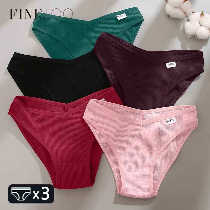 

FINETOO 3Pcs/set Хлопковые трусики Женское нижнее белье с низкой посадкой Женские трусы из вафельной ткани Сексуальные трусы с V-образной талией Удобные трусики