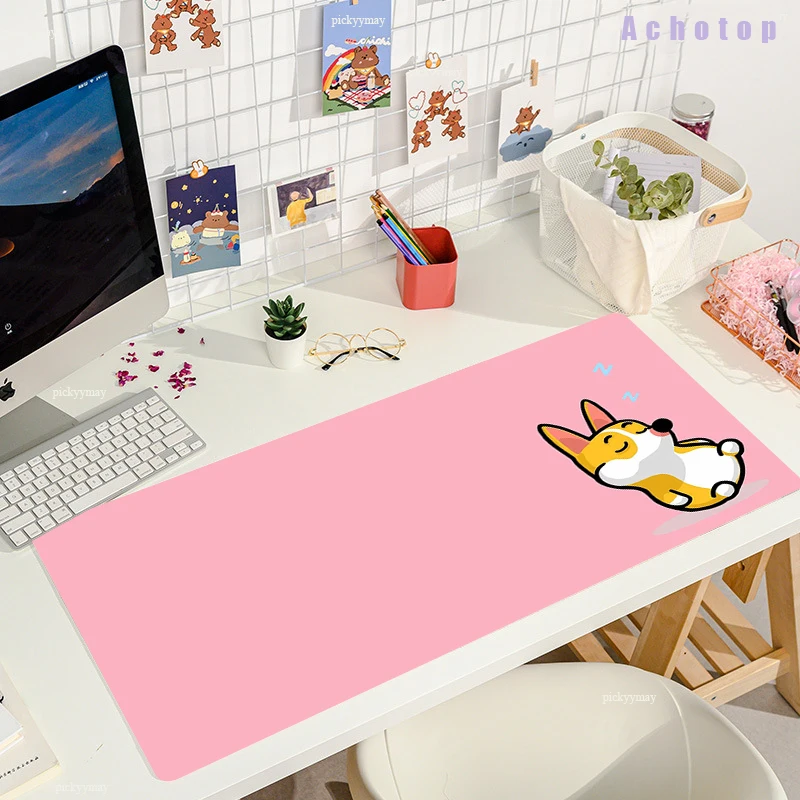 

Pink Kerky dog Large Gaming Mousepad Cute Mouse Pad Compute Mouse Mat Gamer Stitching Desk Mat For PC Keyboard Mat Table Carpet