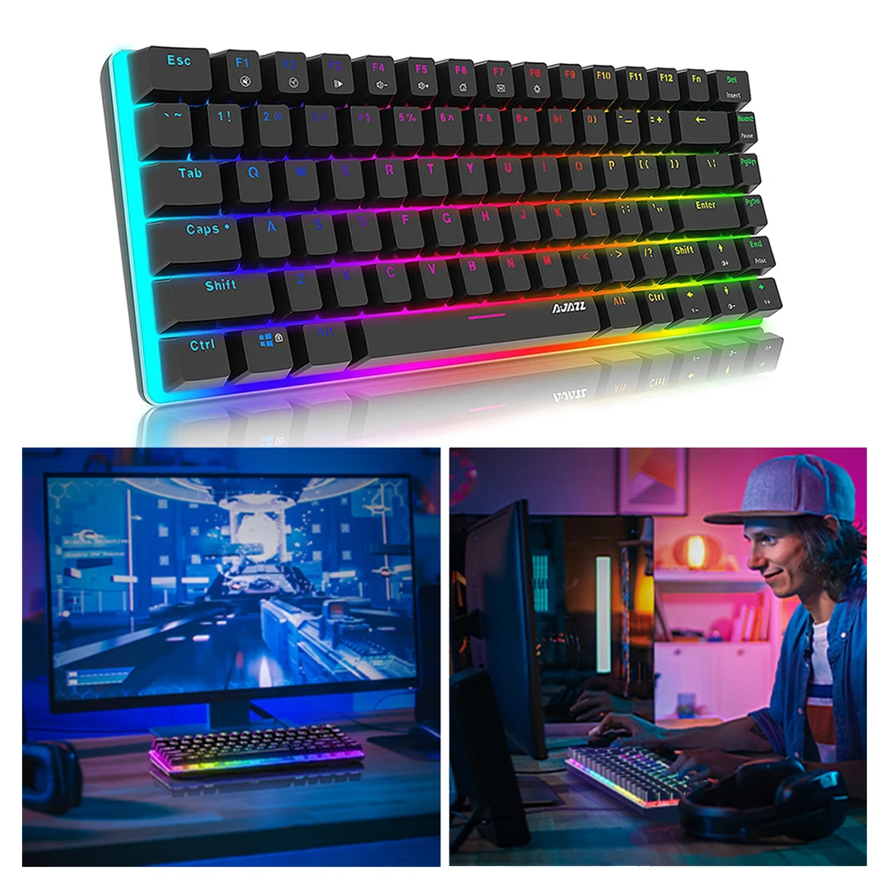 

Игровая механическая клавиатура, 82 клавиши, эргономичная клавиатура с RGB-подсветкой и эффектом освещения, периферийные устройства для настольного компьютера и ноутбука