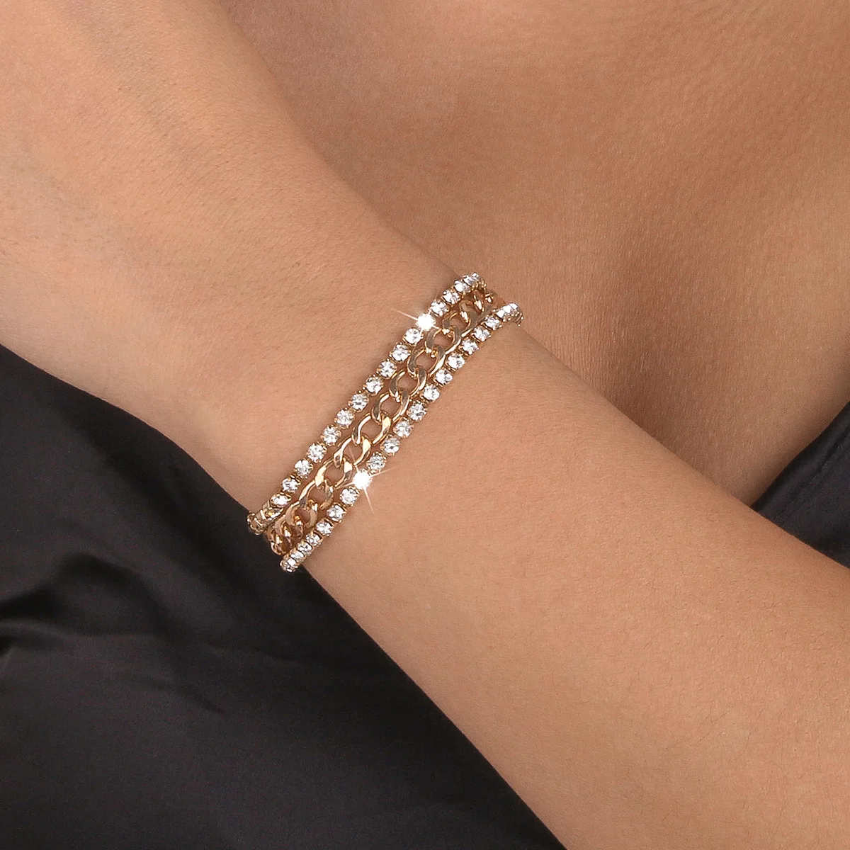 

Ailodo Multilayer Tennis Bracelets For Women Punk Gold Silver Color Thick Chain Charm Bracelets Fashion Jewelry Girls Gift 2023