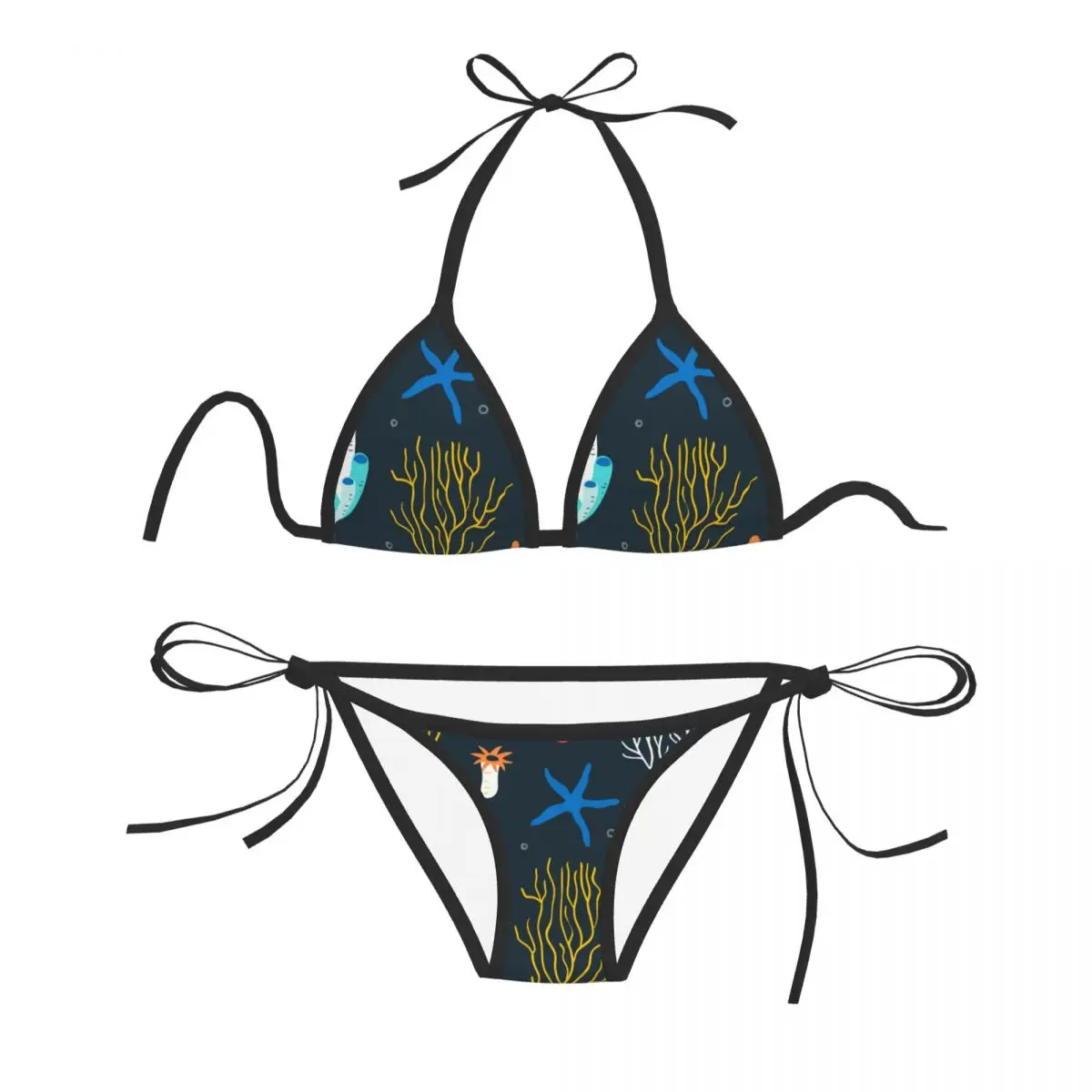

Женский сексуальный комплект бикини с бюстгальтером пуш-ап, с лямкой на шее, стринги, бразильский купальник, пляжная одежда, купальный костюм, морская звезда, коралл