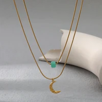 2022 stainless steel fashion jewelry boutique moon pendant layered necklace opal high quality charm women jewelry