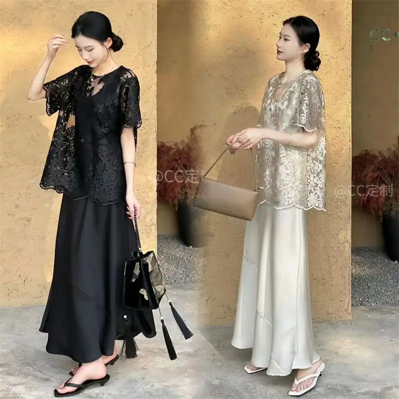 Элегантный и роскошный летний топ Miiiix с кружевным жилетом коротким рукавом 2024