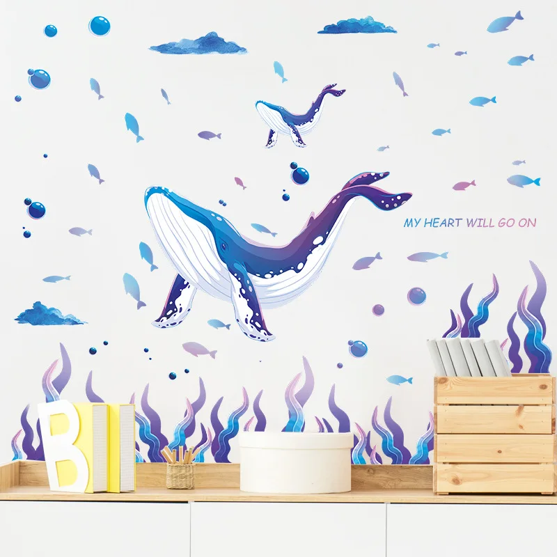 

2pcs/set PVC Wall Decal, Cartoon Whale & Coral Pattern Wall Sticker For Home, Background Wall Decoration And Beautification