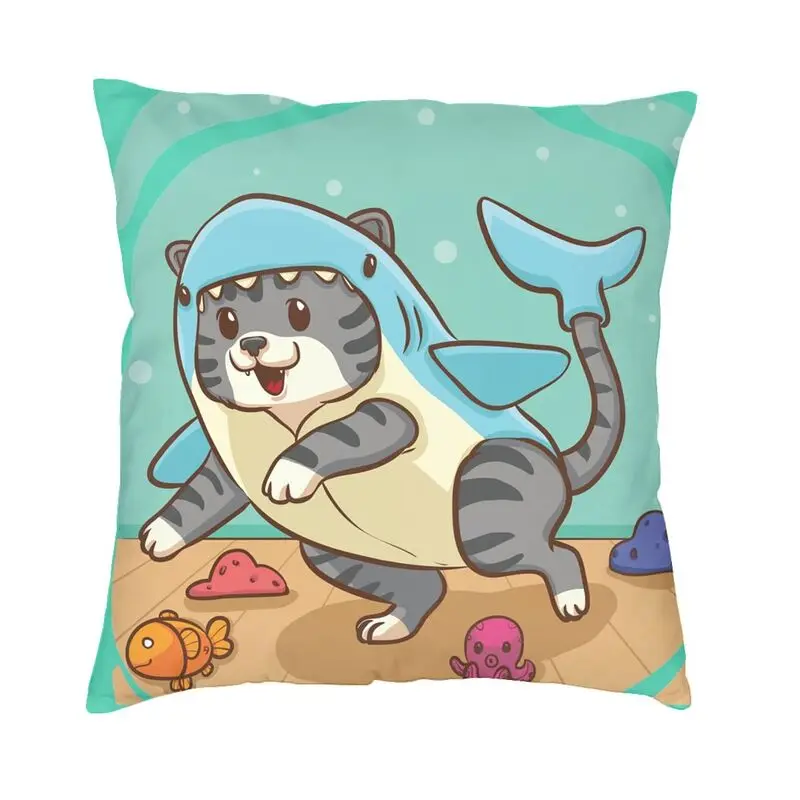 

Модная квадратная декоративная подушка в виде кошки, акулы, домашний декор, 3D двухсторонняя печать, мультяшная манга, животное, наволочка для гостиной