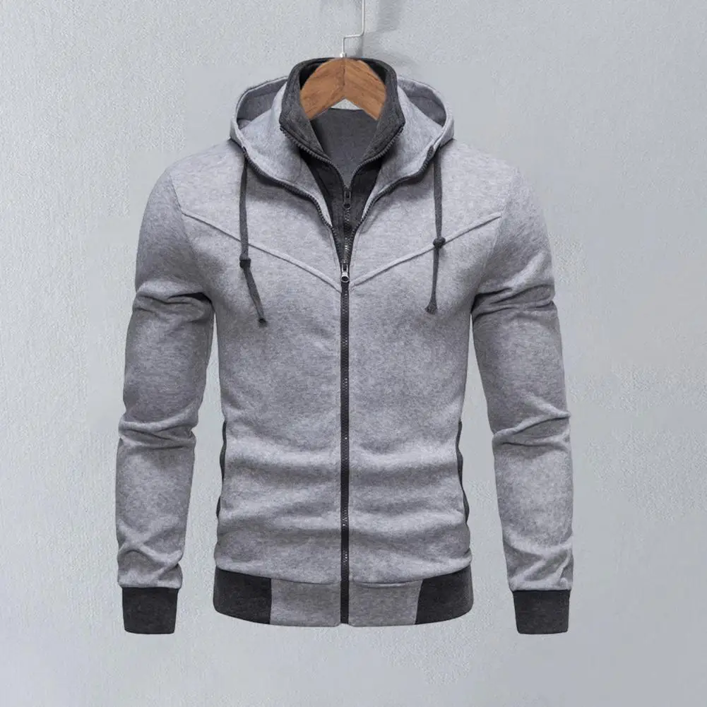 

Hooded Zipper Jacket Slim Fit Men's Hooded Sweatshirt Coat with Stand Collar Long Sleeve Drawstring Autumn Winter Outwear
