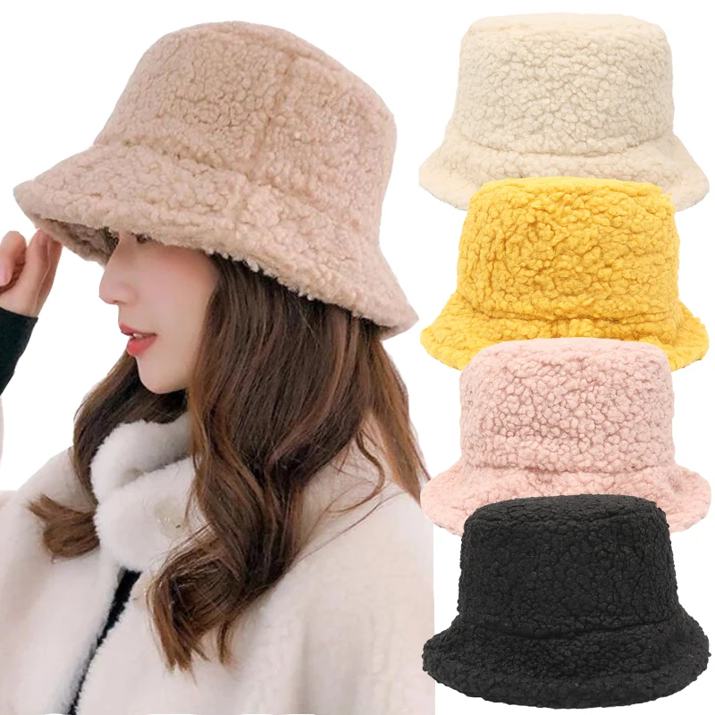 Купи Wool Faux Fur Bucket Hats Winter Warm Fisherman Caps Women Girls Thicken Plush Hats Outdoor Warm Fishing Caps Panama Cap Unisex за 142 рублей в магазине AliExpress