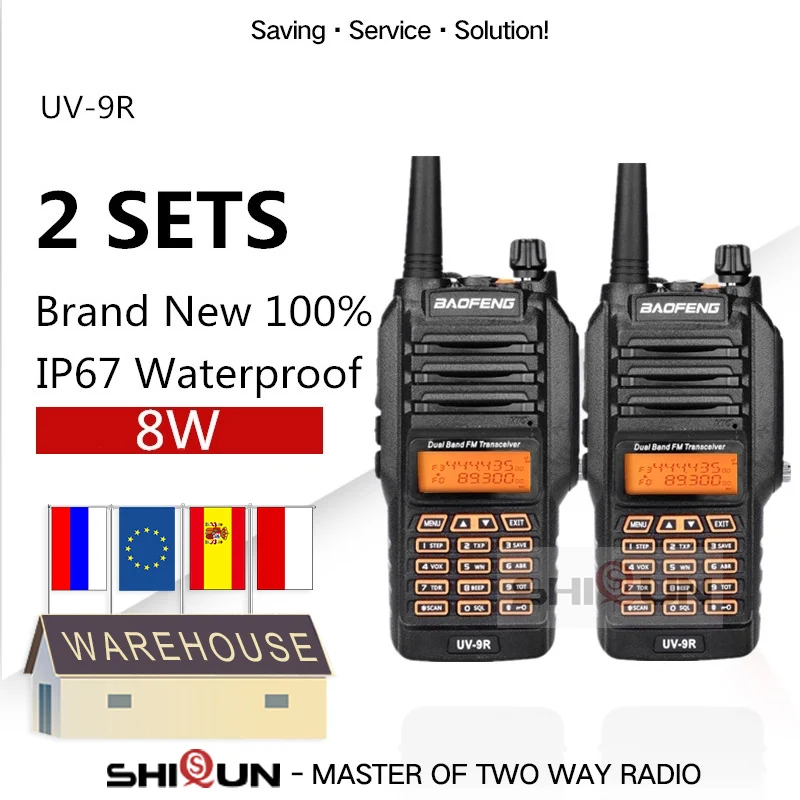 2PCS Baofeng Walkie Talkie UV-9R 8W Radio IP67 10KM Dual Band VHF 136-174 UHF 400-520MHz 10 KM Upgrade UV-82 UV-5R UV-XR UV 9R