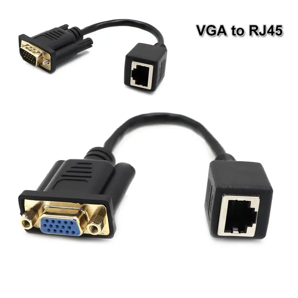 

No External Power Male/Female To Female Plug and Play VGA To RJ45 Network Cable Adapter VGA Extender Ethernet Port