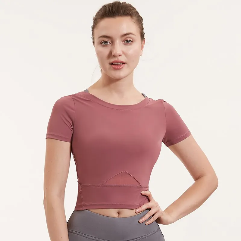 New Women Running Fitness Sports Short Sleeve Tees Yoga Tops Activewear Round-Neck T-Shirts Workout Shirts Slim Top Tshirt