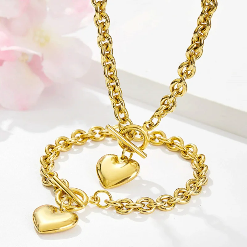 Женский ювелирный комплект из колье и браслета нержавеющей стали