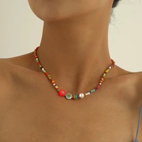 new colorful soft pottery smiley glass pearl necklace bohemian fashion ladies gift jewelry