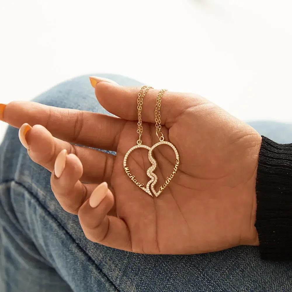 Ожерелье с именем пары в горошек бриллиантами форме сердца кулон из нержавеющей