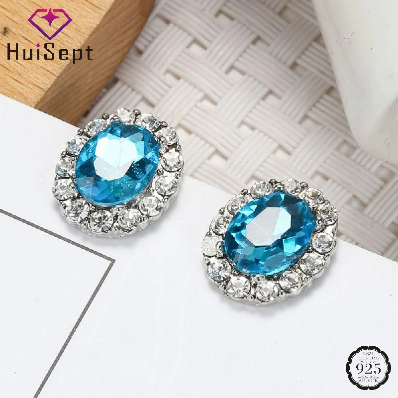 HuiSept модные серьги-гвоздики с сапфировым цирконием 925 серебро ювелирные изделия