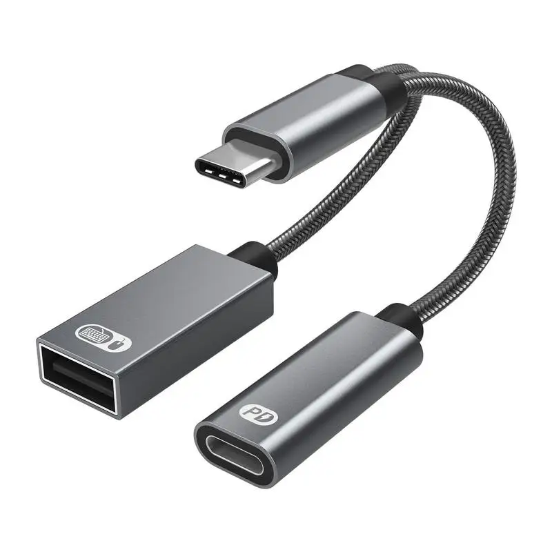 Разветвитель USB C на USB OTG, адаптер и зарядный кабель 2 в 1, USB C разветвитель с зарядкой PD 60 Вт для принтера, мыши, ПК