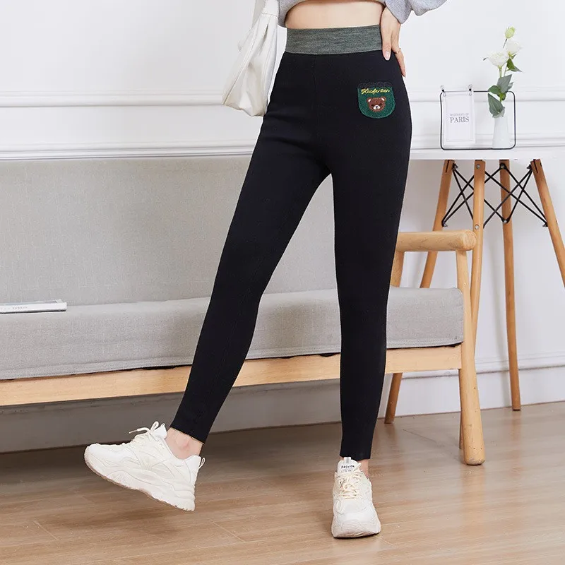 500G Plush Heavyweight Thermal Leggings With Peach Heart and Hip Lifting Women's Trousers High Waist Belly Closing Leggings