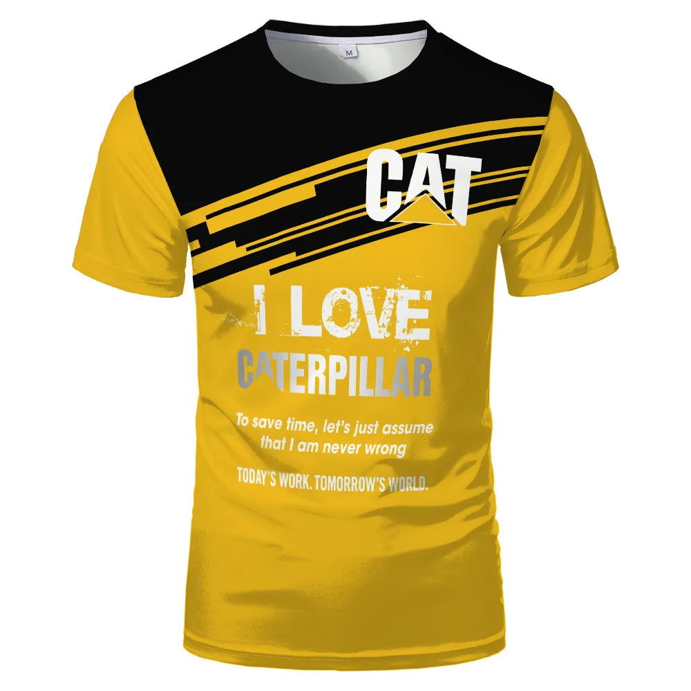 CAT Excavator Printing Men's T Shirt Fashion Trend Casual O-neck Pullover Outdoor Sports Short Sleeve Tops Oversized Hip Hop Tee
