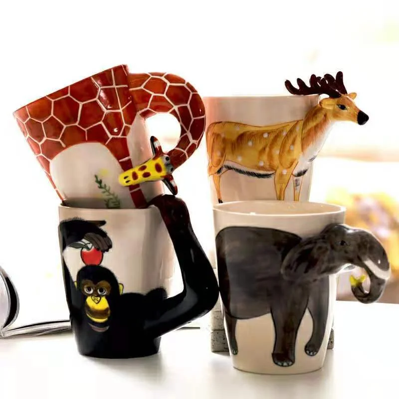 

400ml Creative 3D Three-dimensional Animal Mug Mug Hand-painted Ceramic Mug Cute Creative Personality Milk Coffee Cup Tableware