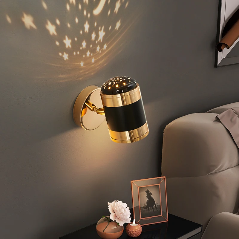 Купи Modern Creative Led Wall Light Adjustable Angle Bedside Reading Sconce Living Room Bedroom Starry Star Projector Atmosphere Lamp за 1,289 рублей в магазине AliExpress