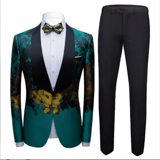

Customize latest design luxury wedding green printing suits men prom bridegroom party business casual suit mans fashion 2-pieces