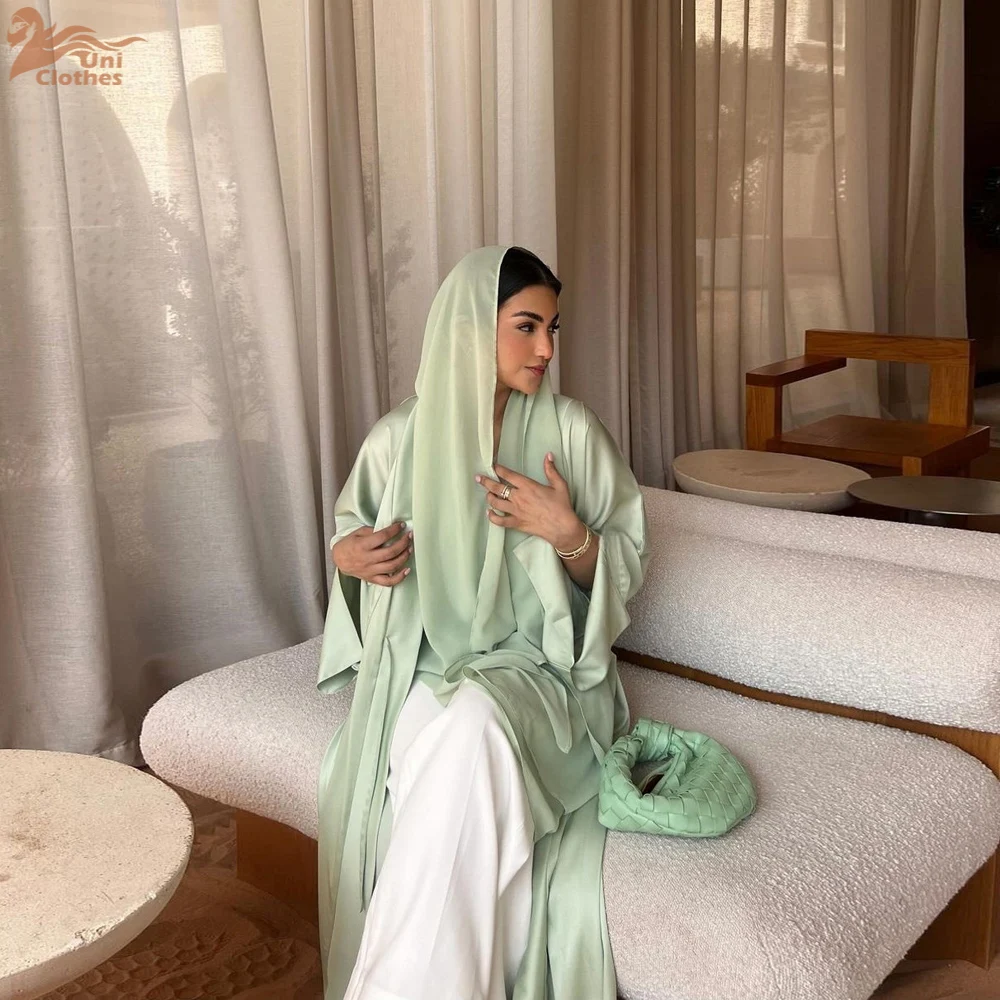 Uni Open Abaya для мусульманской женщины однотонные атласные городские повседневные