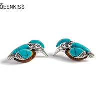 qeenkiss%c2%a0eg6292 jewelry%c2%a0wholesale%c2%a0fashion%c2%a0woman%c2%a0girl%c2%a0birthday%c2%a0wedding%c2%a0retro little bird turquoise antique silver stud earrings