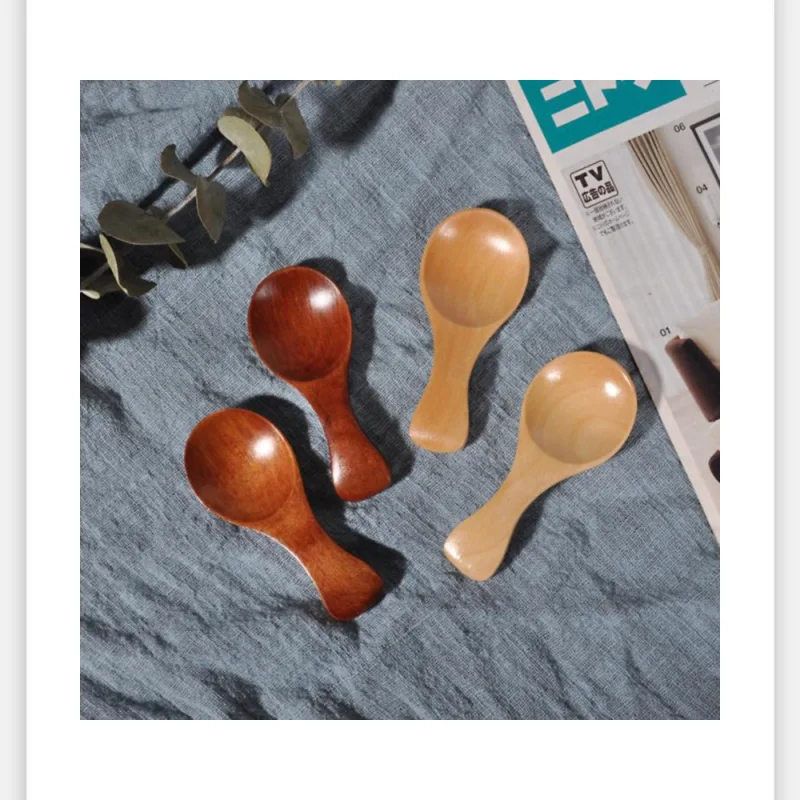 

100pcs/lot 8cm Naturel Wooden Coffee Tea Sugar Salt Spoon Scoop Kitchen Utensil Set MINI Wood Spoon JF