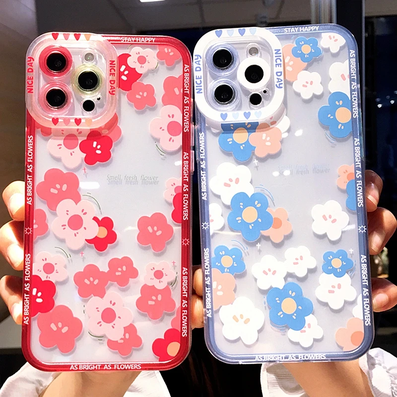 

Soft Transparent Flowes Phone Case For iphone 11 12 13 Pro Max XS X XR 7 8 Plus SE 2020 Shockproof Bumper Silicone Cover