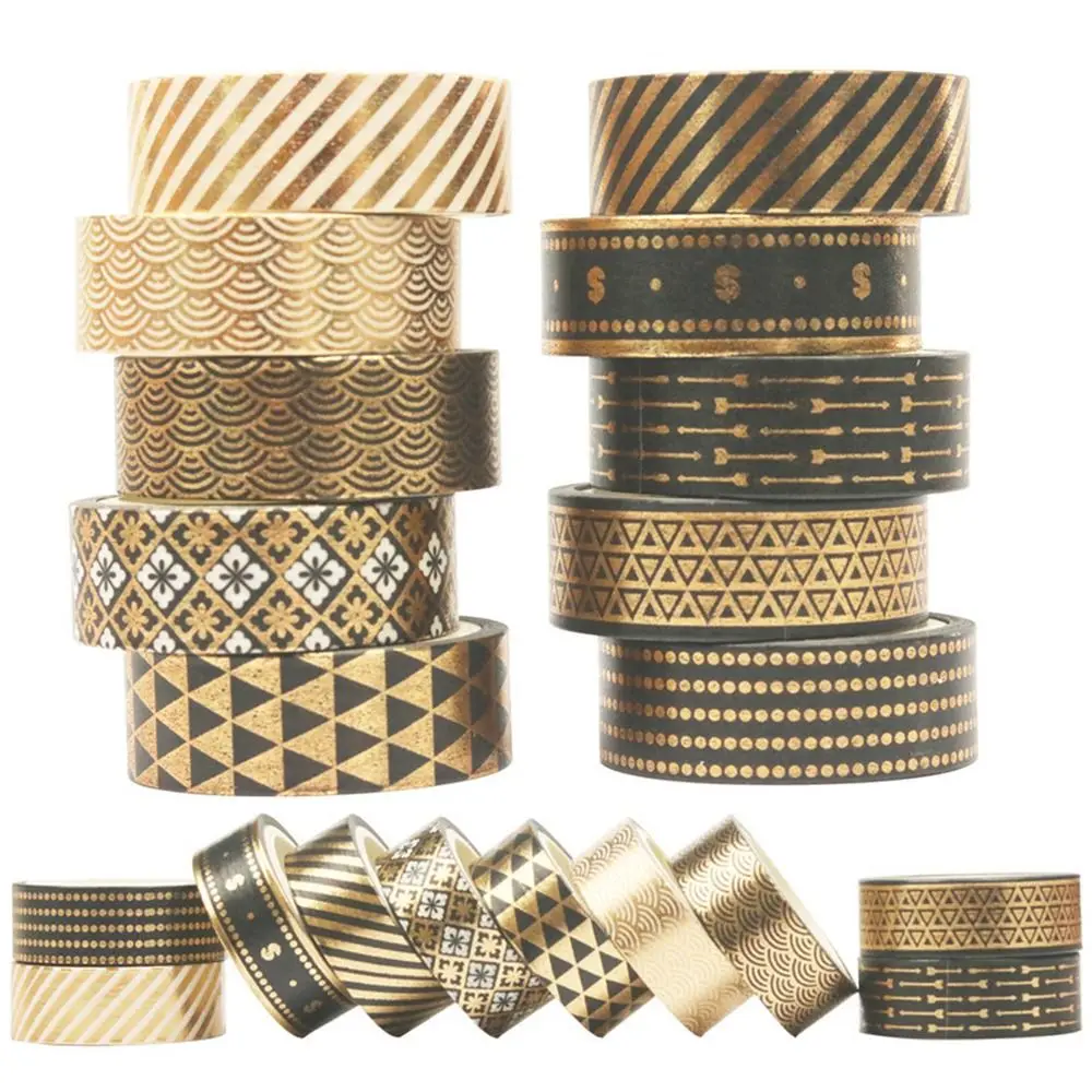 

10Roll Fashion Hand Account Black Gold Scrapbooking Decorative Tape Stickers Paper Tape Stationery
