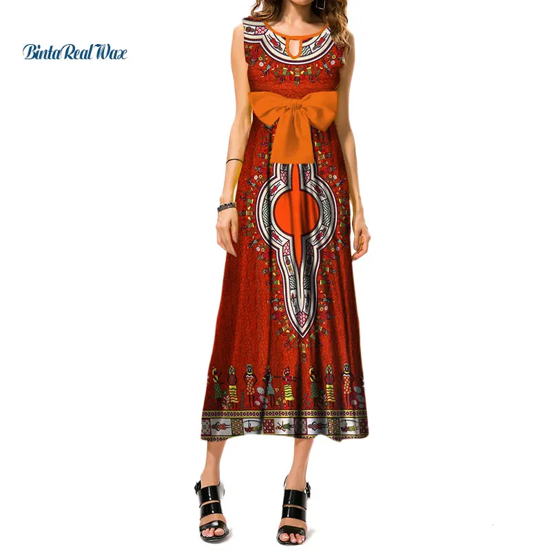African Dresses for Women Dashiki Print Bow-tie Long Dress Bazin Riche 100% Cotton Ankara Evening Dress African Clothes WY3460